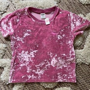 PINK velvet cropped t shirt